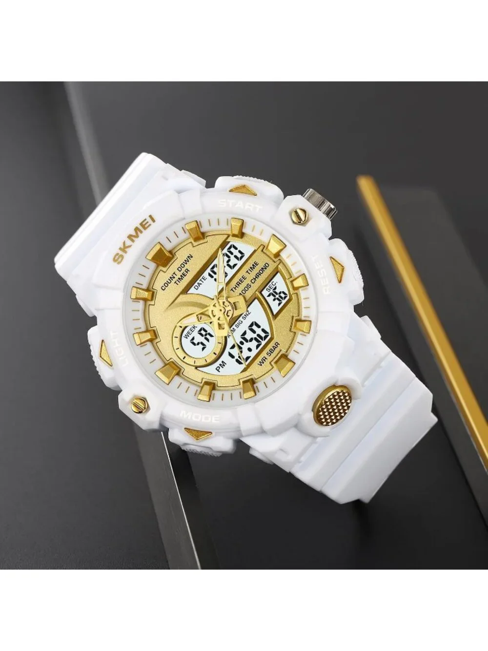 Men's White Analog Quartz Electronic Military Multifunction LED Digital Watch